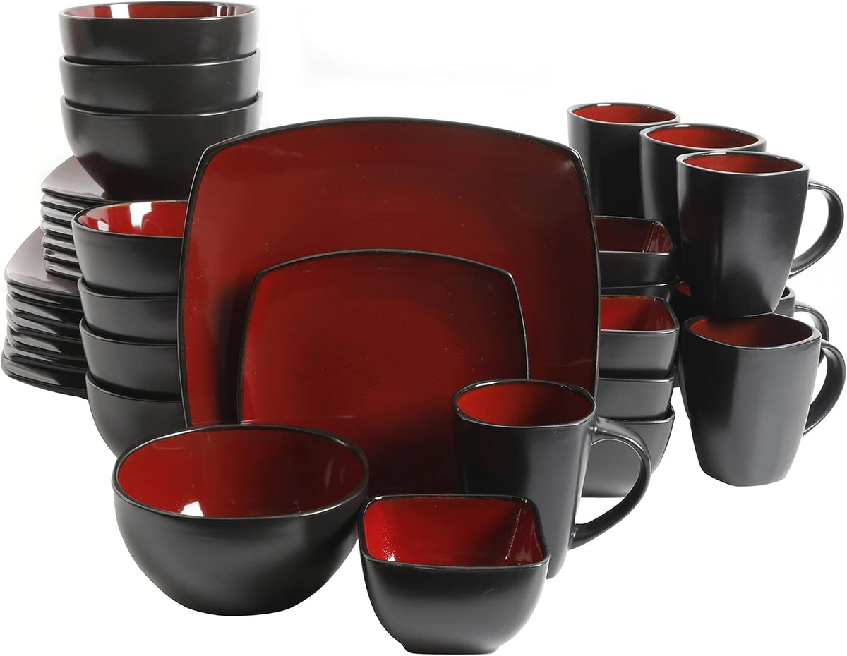 Gibson Elite Soho Lounge Square Reactive Glaze Stoneware Dinnerware Set, Service for 8 (40pc)