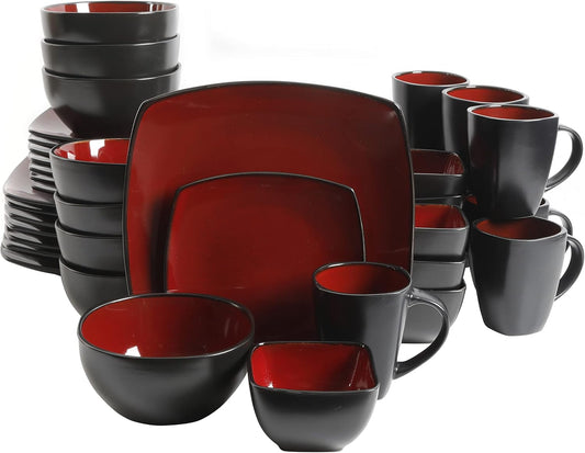 Gibson Elite Soho Lounge Square Reactive Glaze Stoneware Dinnerware Set, Service for 8 (40pc)