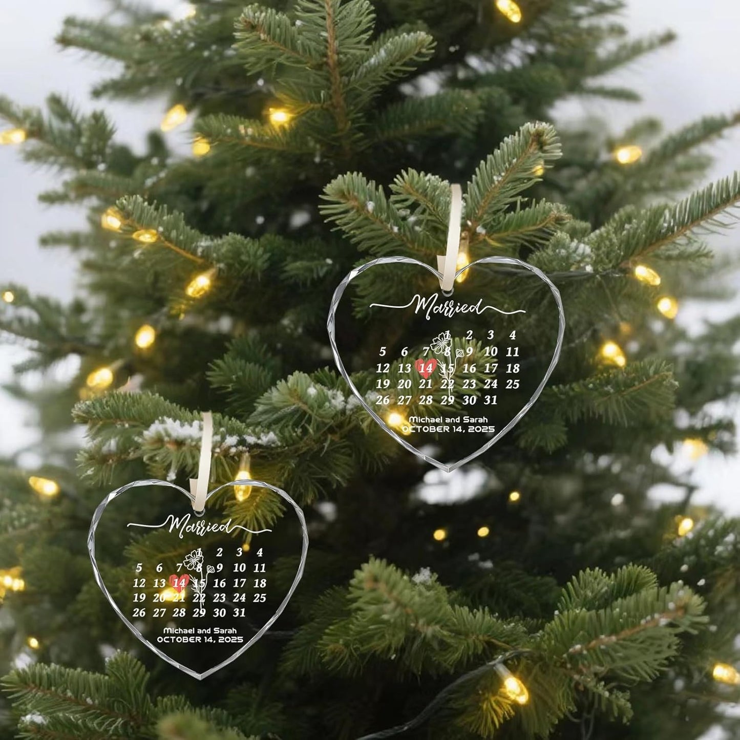 First Christmas Married Ornament 2025, Custom Wedding Crystal Glass Ornament with Photo, Name or