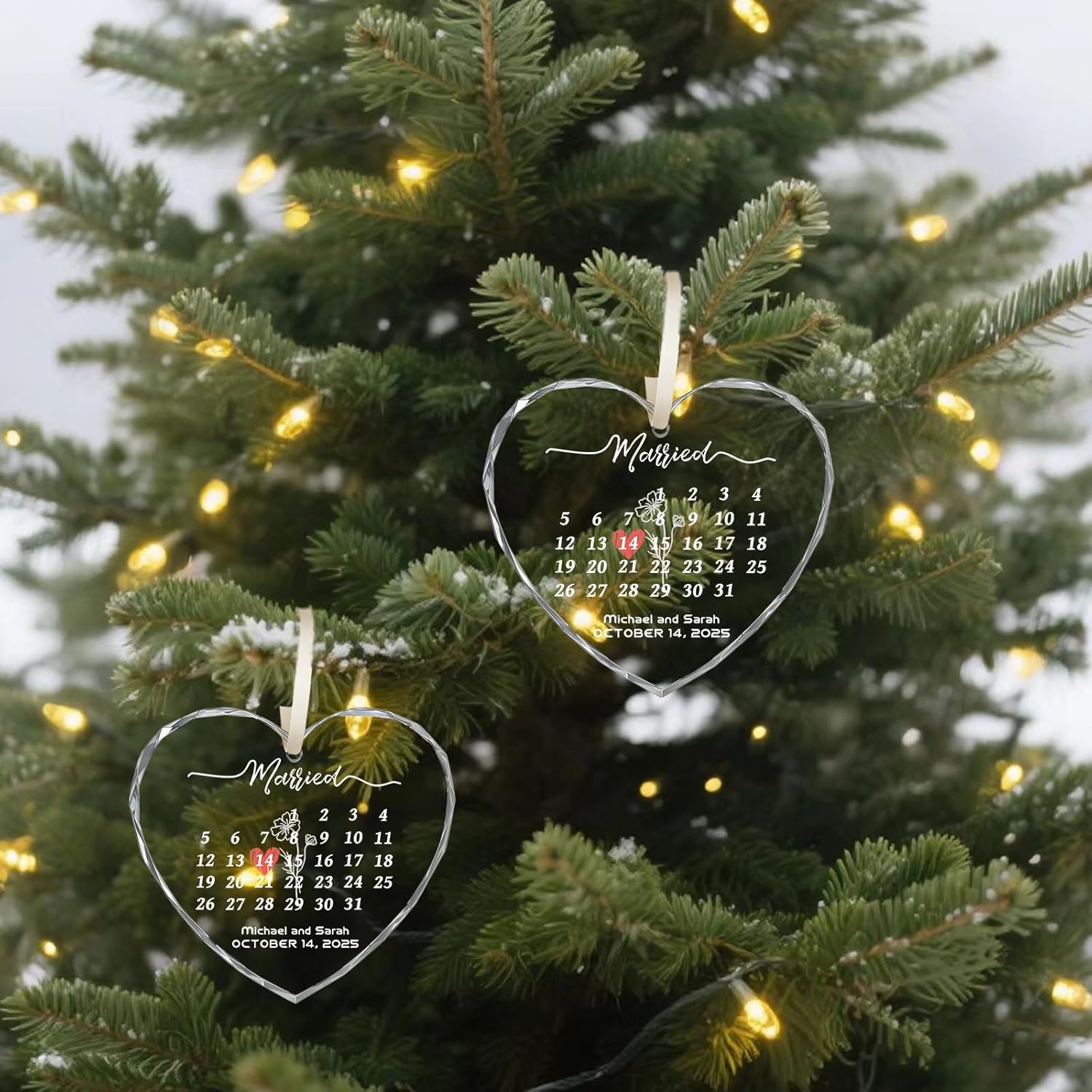 First Christmas Married Ornament 2025, Custom Wedding Crystal Glass Ornament with Photo, Name or