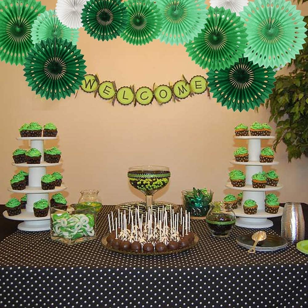 BEISHIDA Green White Party Decoration Hanging Honeycomb Round Paper Fans Kit for Theme Birthday
