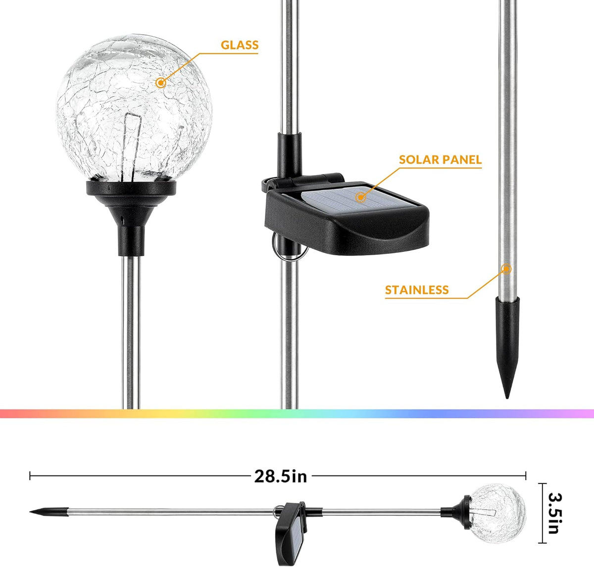 SOLPEX Solar Garden Lights 6 Pack, Solar Globe Lights Outdoor Waterproof, Solar Lights Outdoor