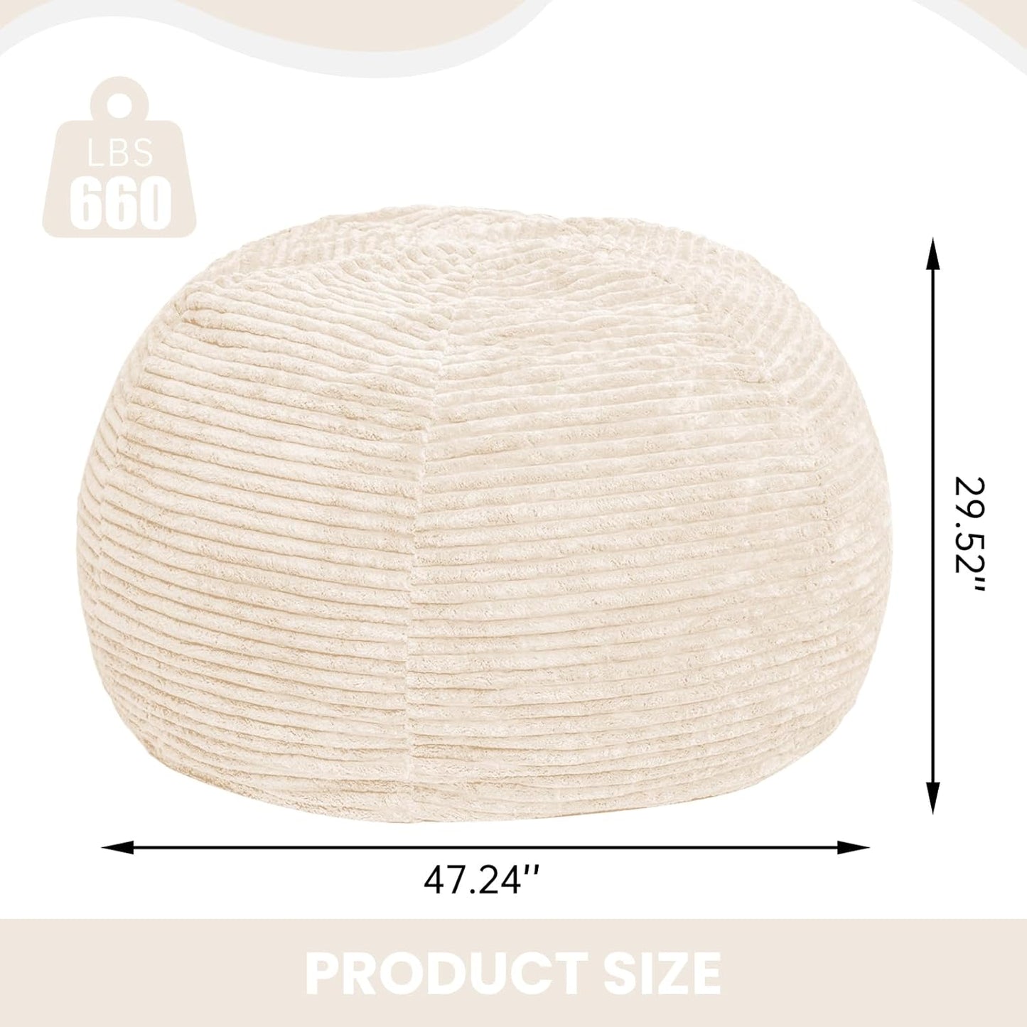 Large Bean Bag Chair, 5FT Giant Beanbag Chairs with Memory Foam Filled, Bean Bag Chairs for Adults