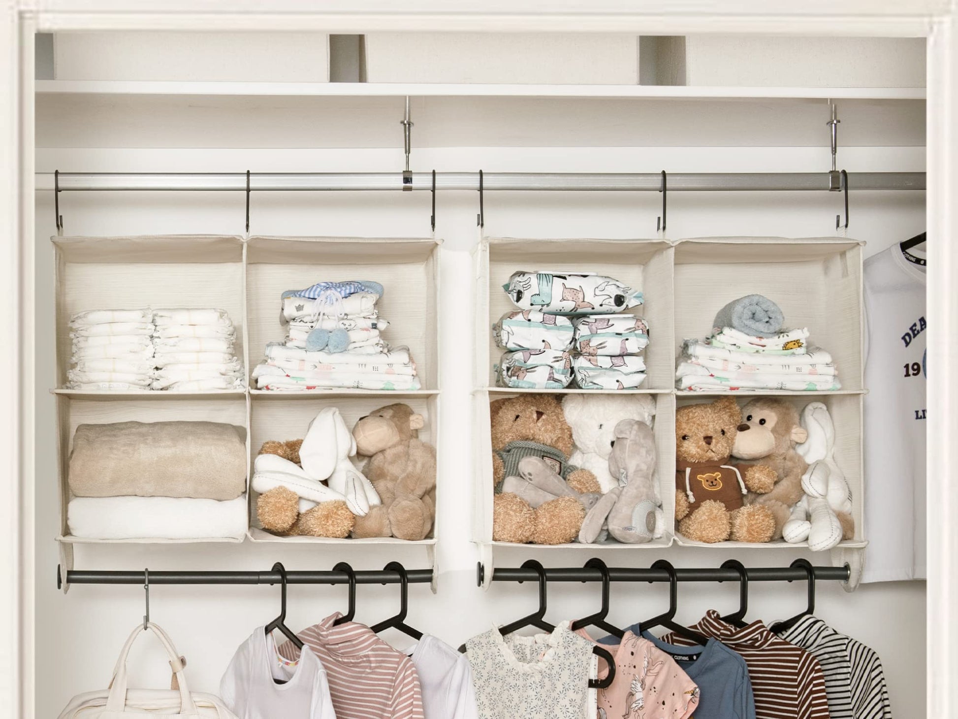 StorageWorks Hanging Closet Organizer with Rod, 4 Sections, 2 Tiers, White