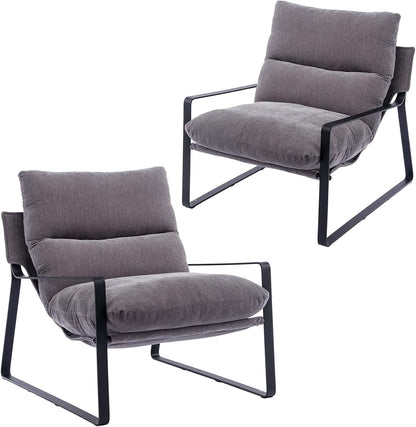 DUOMAY Modern Accent Arm Chair Set of 2, Comfy Linen Lounge Lazy Chair with Metal Leg, Mid-Century