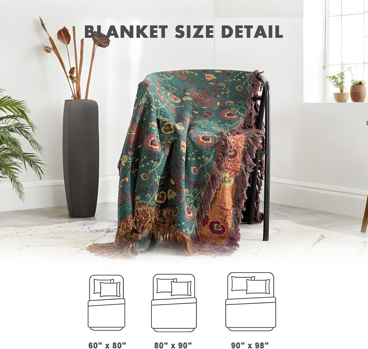 MSGKV Boho Throw Blanket for Couch and Sofa Cotton Blankets for Living Room Bedroom Reversable