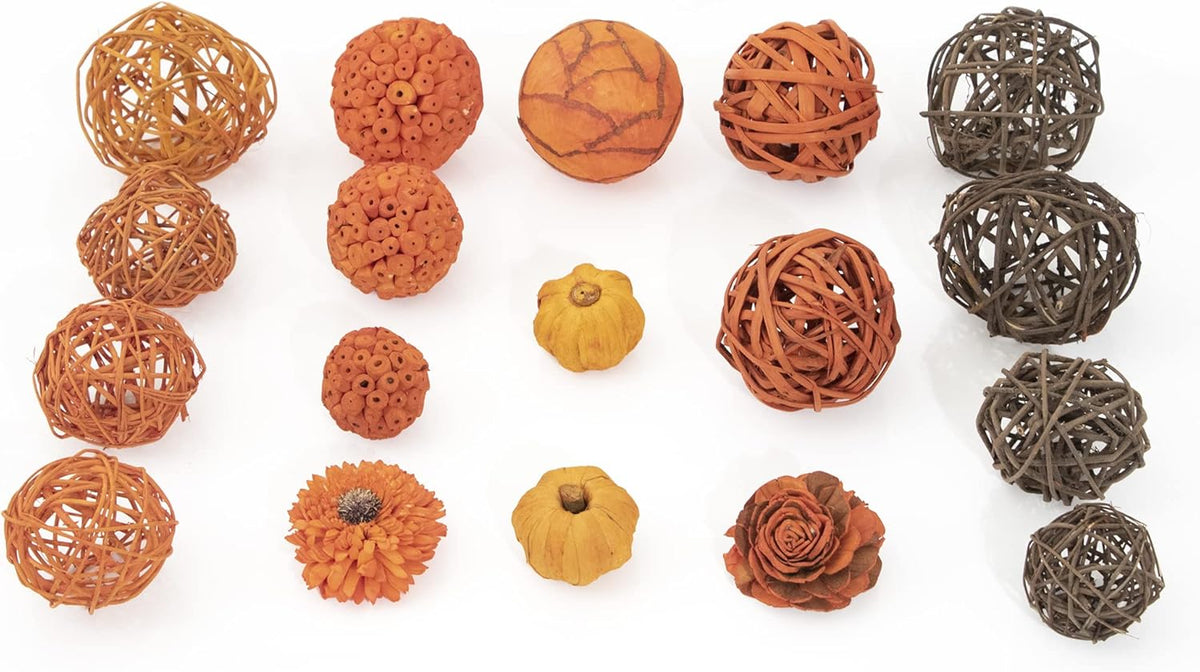 ANDALUCA Orange Decorative Vase Filler Bag with Mini Pumpkins, Orbs, Balls & Flowers Bowl Filler