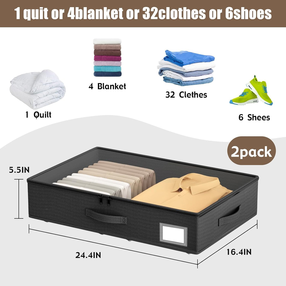Underbed Storage With Wheels, No Assembly Required - 5.5 Inch Height Black Underbed Bins, Low