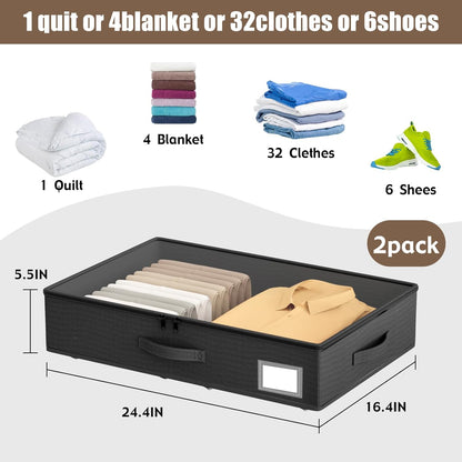 Underbed Storage With Wheels, No Assembly Required - 5.5 Inch Height Black Underbed Bins, Low