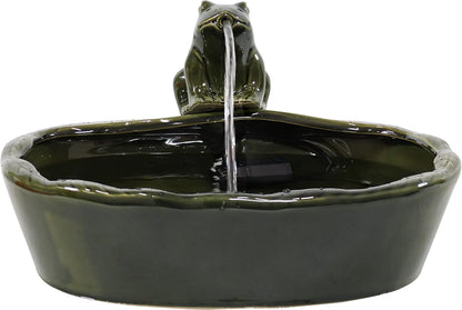 Sunnydaze Ceramic Solar-Powered Water Fountain - Green Glaze - Low-Voltage Submersible Pump with