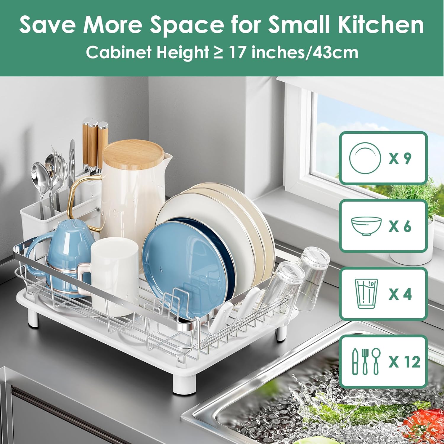 MOUKABAL Dish Drying Rack - Stainless Steel Dish Rack, Dish Racks for Kitchen Counter, Drying Rack