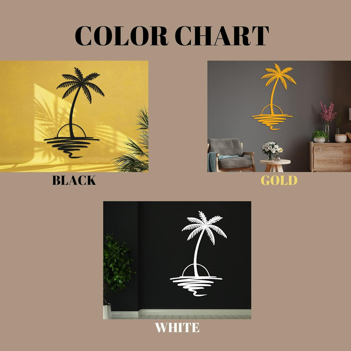 Metal Palm Tree with Sunset Wall Art, Large Outdoor Wall Decor, Tropical Beach Coastal Decor for