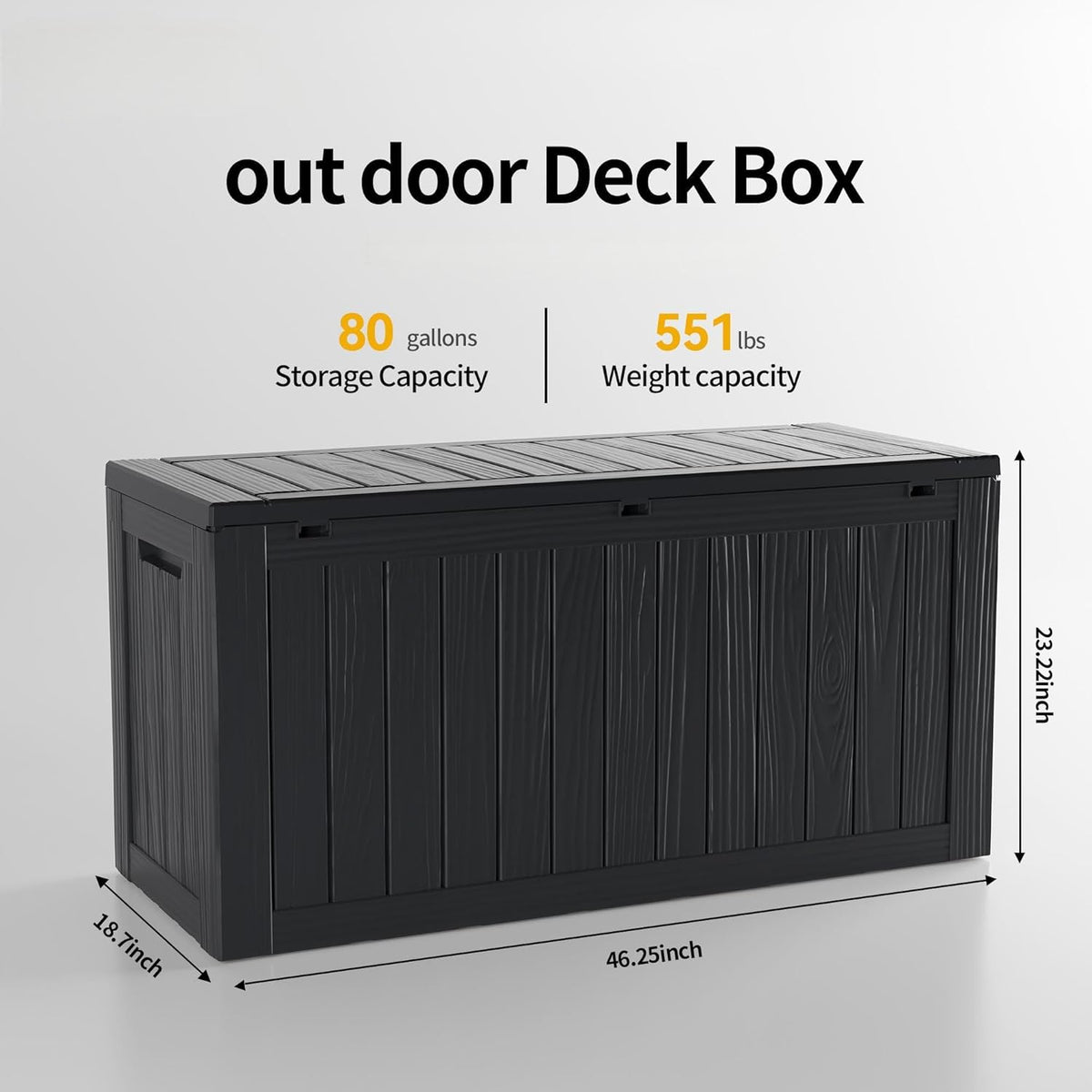 80 Gallon Outdoor Storage Box Waterproof Lockable Resin Deck Box Large, Patio Storage Bin for Pool