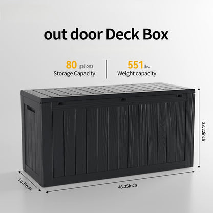 80 Gallon Outdoor Storage Box Waterproof Lockable Resin Deck Box Large, Patio Storage Bin for Pool