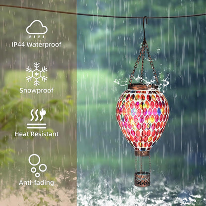 VOREEN Hot Air Balloon Solar Lantern, Mosaic Solar Outdoor Hanging Wind Light, Waterproof, Patio