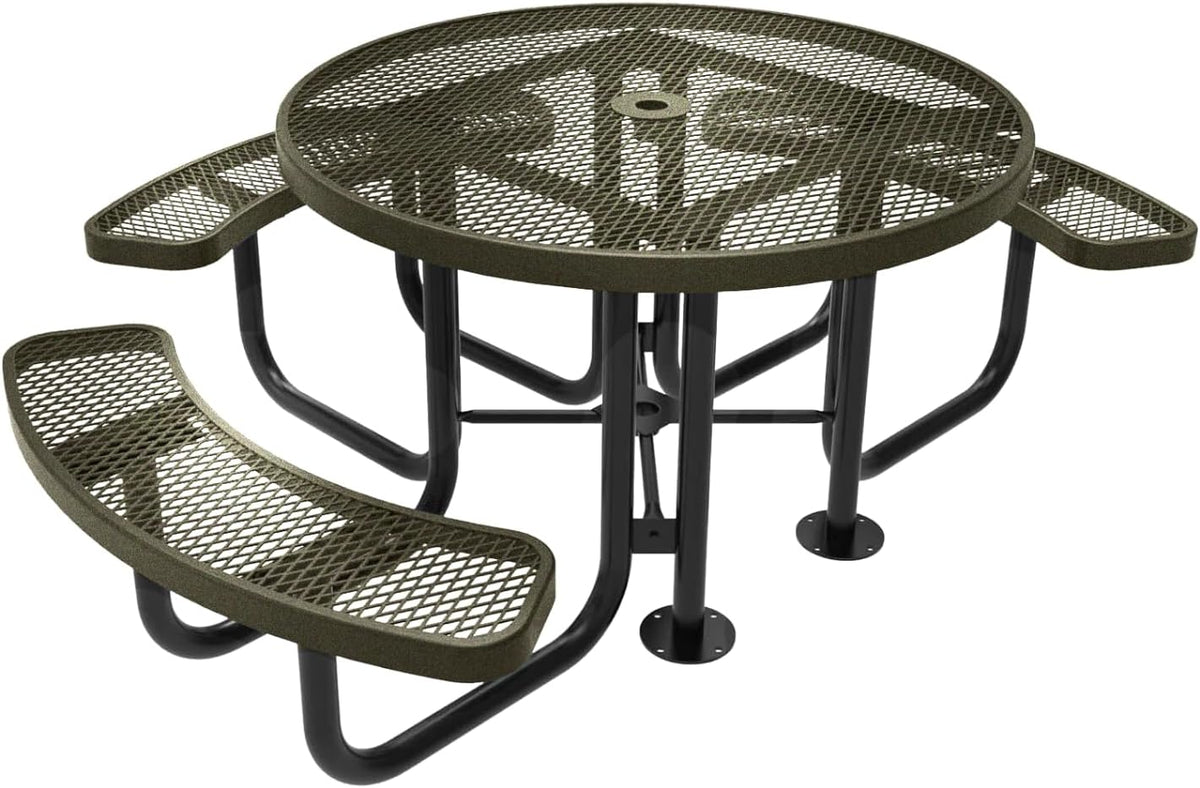 Heavy-Duty Portable Outdoor Picnic Table with Umbrella Hole, Expanded Metal Patio Dining Furniture