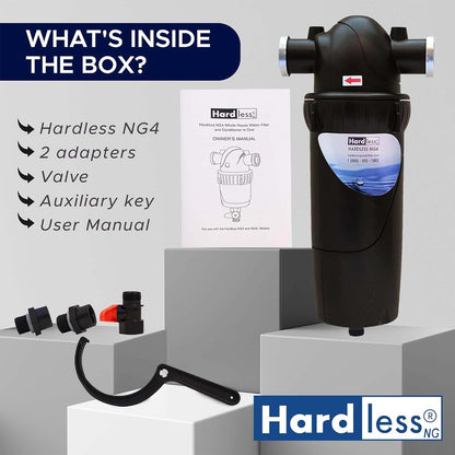 Hardless NG4L Whole House Water Filter - Salt-Free Softening Device - Reduces Limescale, Sediment &