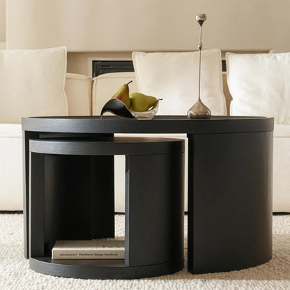 Round Nesting Coffee Table Set of 2,31.5" Large & 18" Small Low Tables with Wood Look