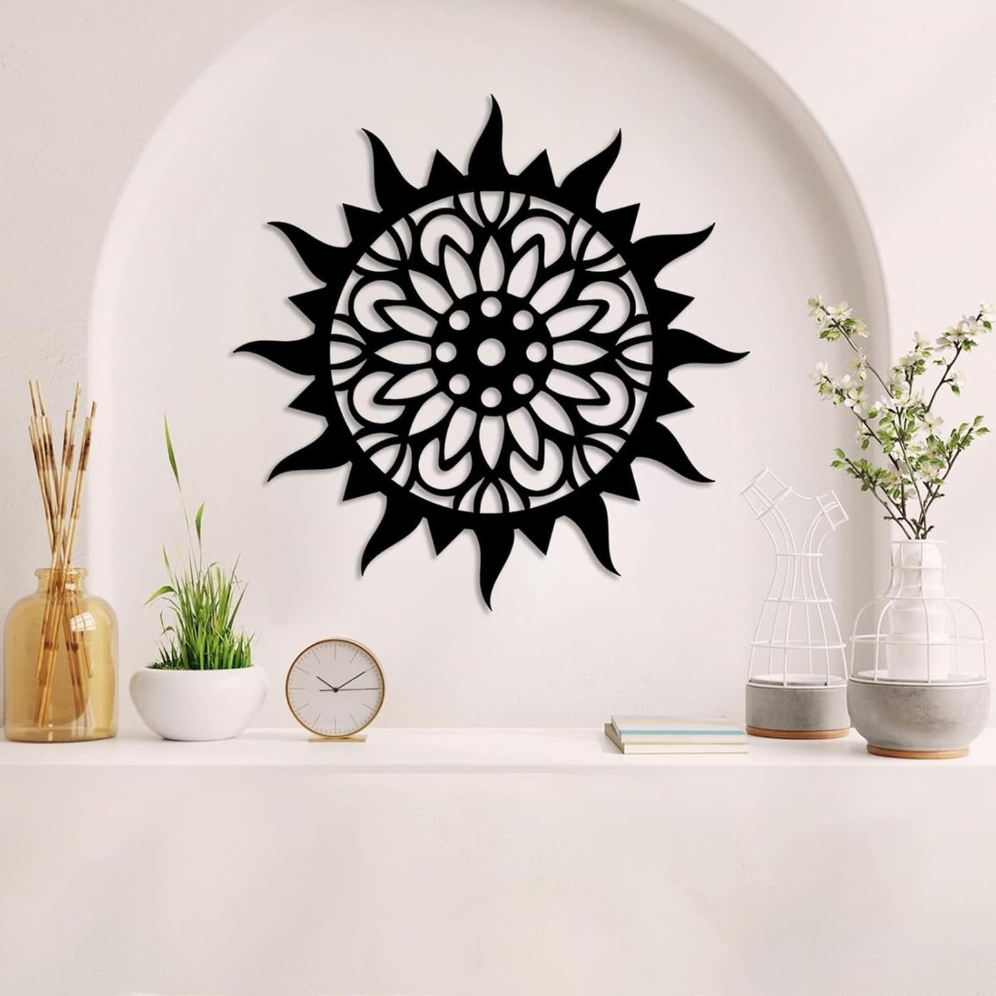 Sunburst Metal Wall Decor, Unique Sun Flower Design, Outdoor & Indoor Wall Art for Living Room