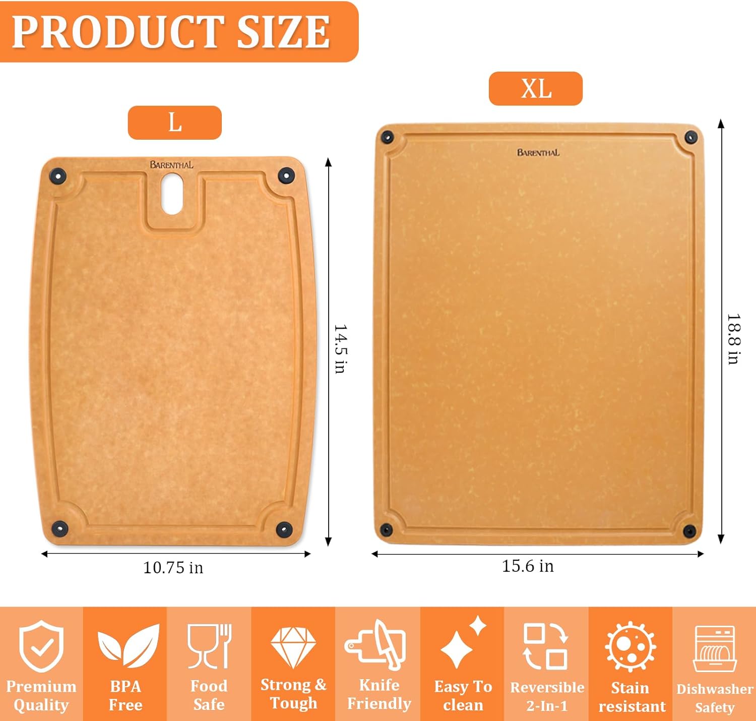 Large cutting boards for kitchen dishwasher - 2PC cutting board set double-sided with Non-Slip Feet