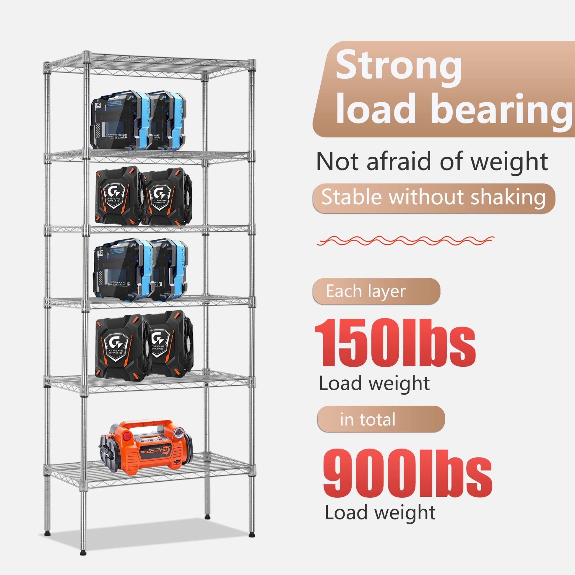 FDW 6 Tier Wire Shelving Units 23L x 13W x 59H Adjustable Metal Storage Rack NSF Pantry Shelves
