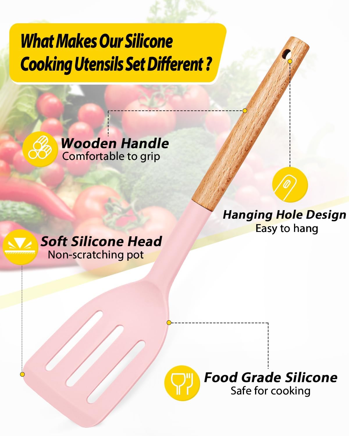 Pack of 4 Silicone Cooking Utensils Set, Non Stick Solid Spatulas and Heat Resistant Slotted Spoons