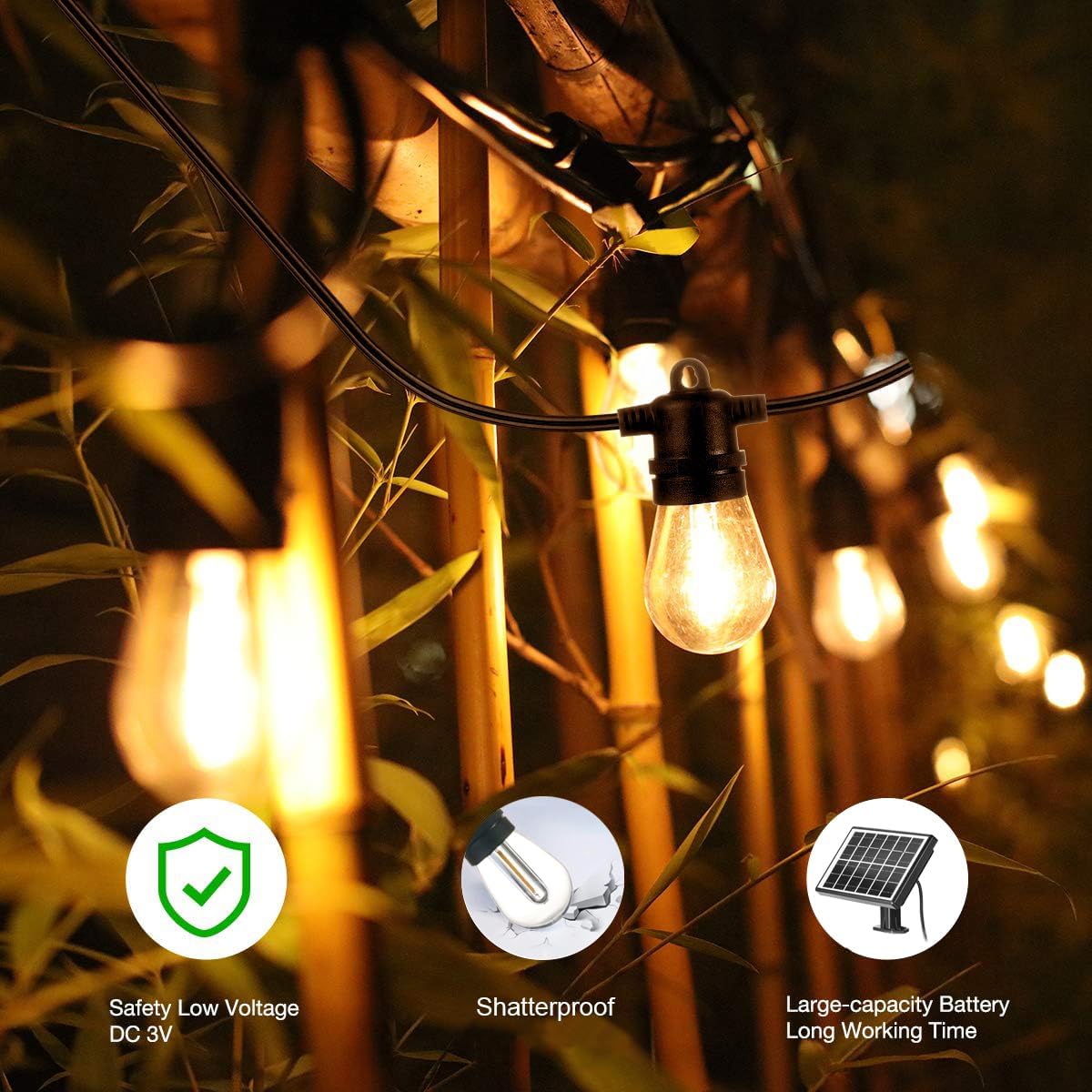 SUNTHIN 100ft Solar String Light Outdoor, USB Rechargeable Patio Solar Outdoor Lights with
