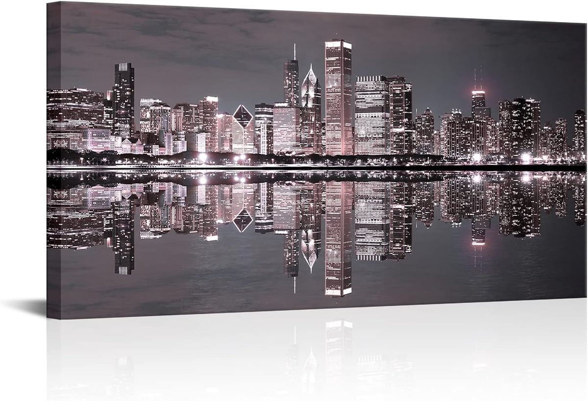 Conipit Chicago Wall Art Chicago Skyline Artwork City Night Downtown Picture Cityscape Painting