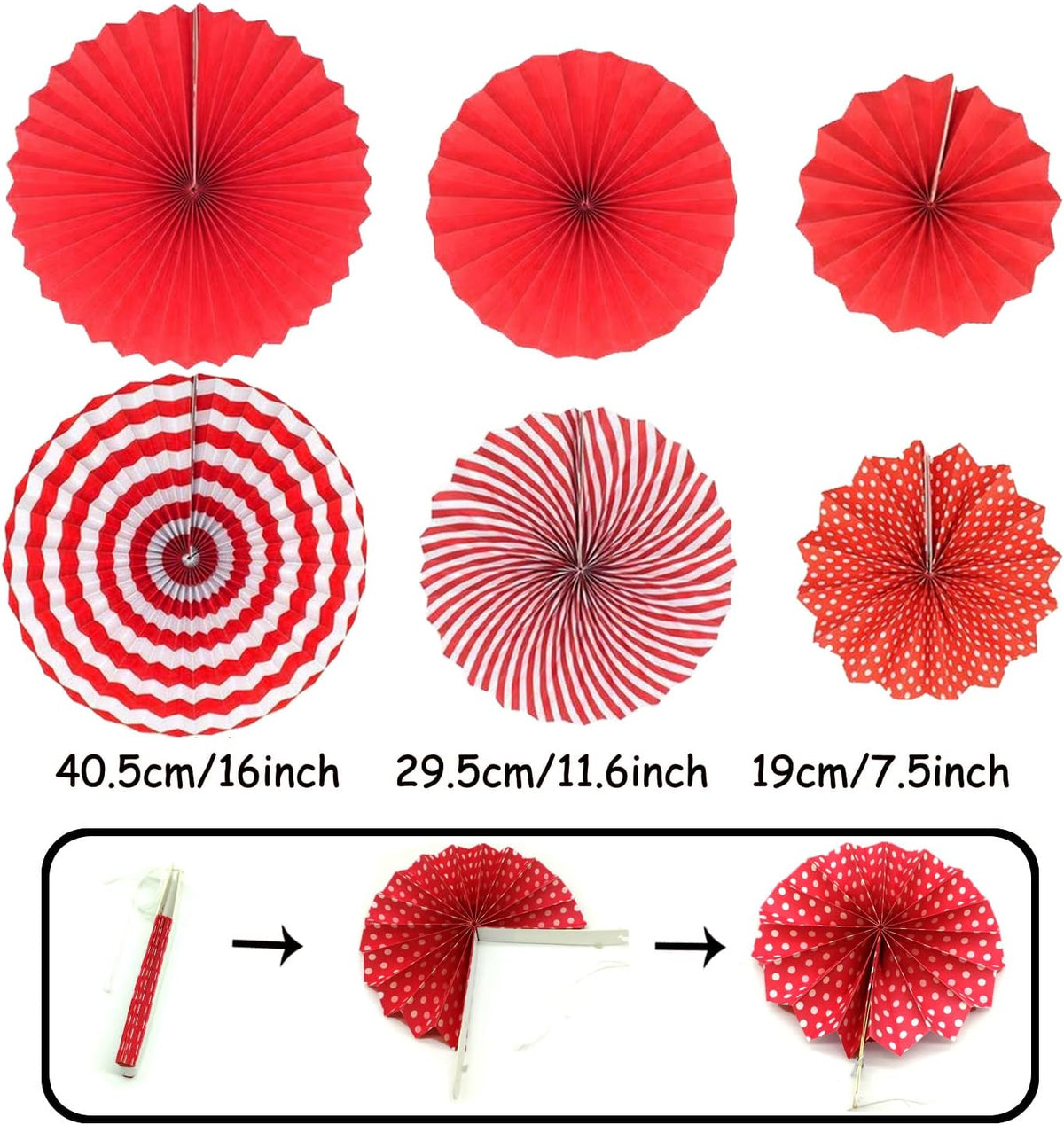 ZERODECO Party Decoration, 21 Pcs Red Hanging Paper Fans Pom Poms Flowers, Garlands String and