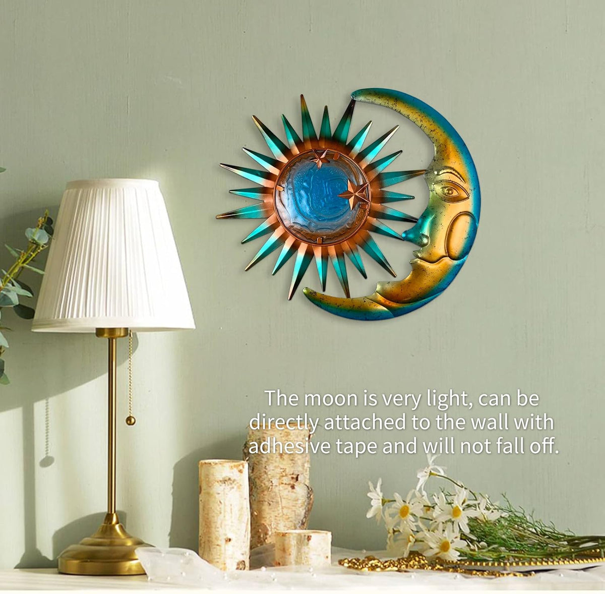 LIFFY Sun Metal Outdoor Wall Decor - 3D Sun Moon Metal Wall Sculpture - Hanging Decoration Gift