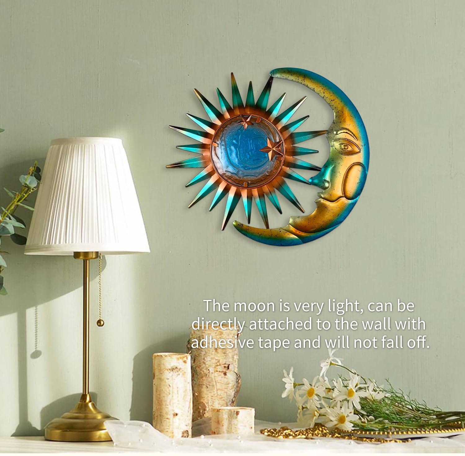 LIFFY Sun Metal Outdoor Wall Decor - 3D Sun Moon Metal Wall Sculpture - Hanging Decoration Gift
