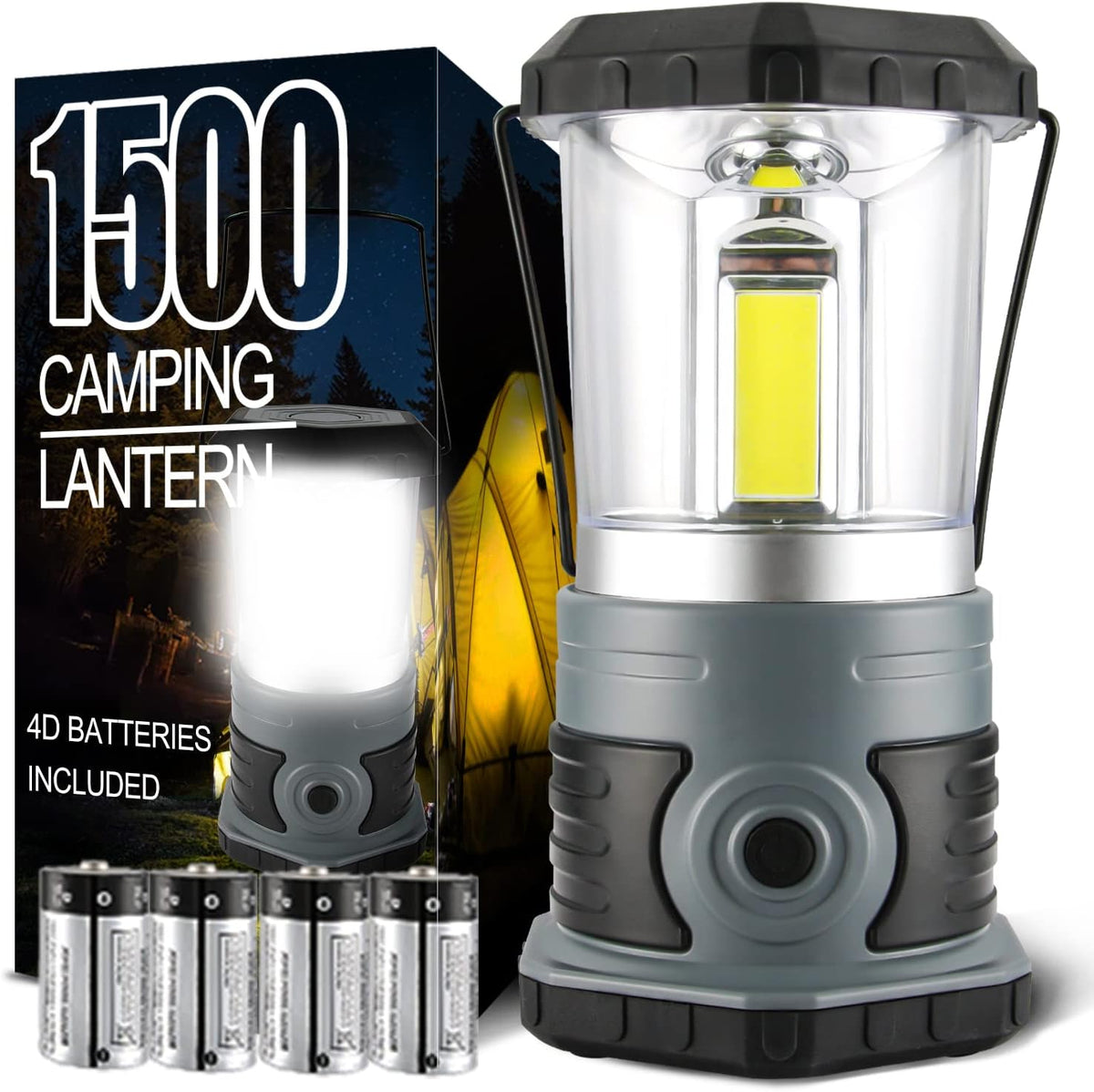 LED Camping Lantern, 1500 LM Lanterns for Power Outages with 4 D Batteries Included, Battery
