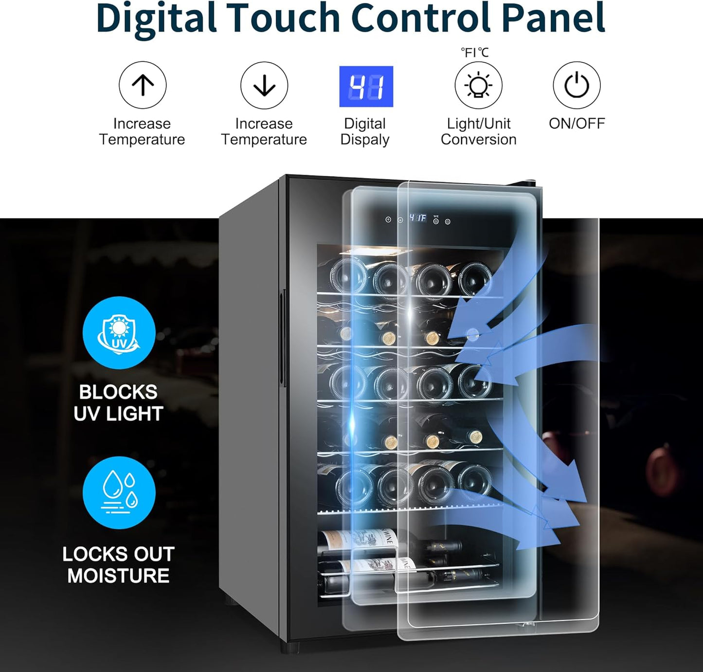 24 Bottles Wine Cooler Refrigerator, Small Wine Fridge Mini Wine Fridge Countertop with Glass Door