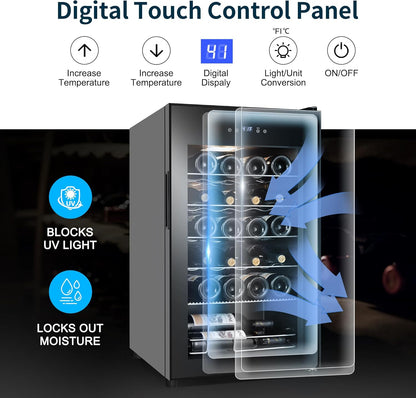 24 Bottles Wine Cooler Refrigerator, Small Wine Fridge Mini Wine Fridge Countertop with Glass Door
