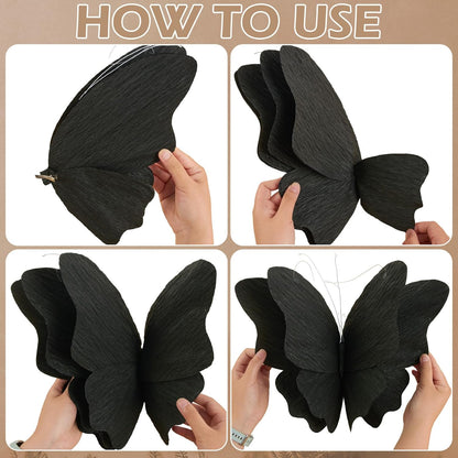 Party Butterfly Decorations, Black 3D Butterfly Birthday Decoration, 4 Pcs Crepe Paper Hanging