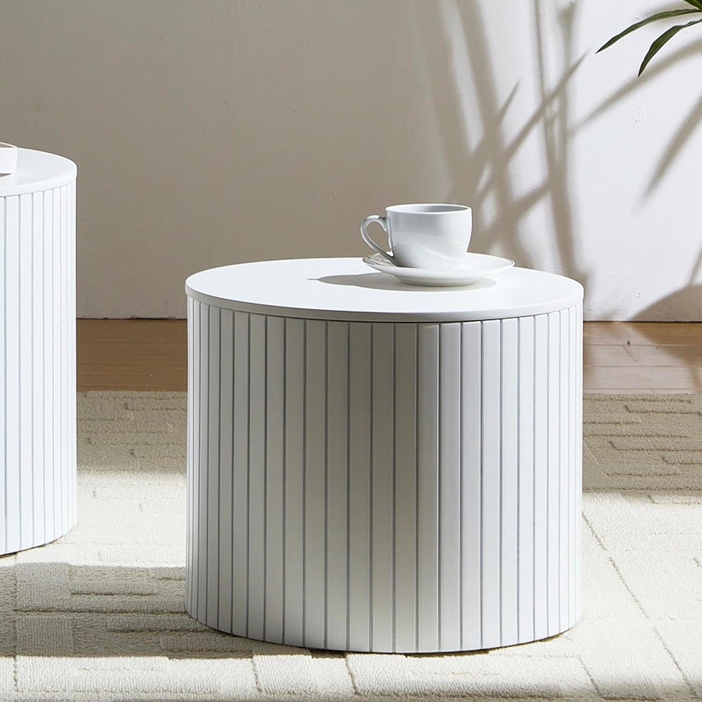 Nesting Cofee Tables Set of 2 with Storage, Modern Round Wooden Coffee Table Circle Side Tables