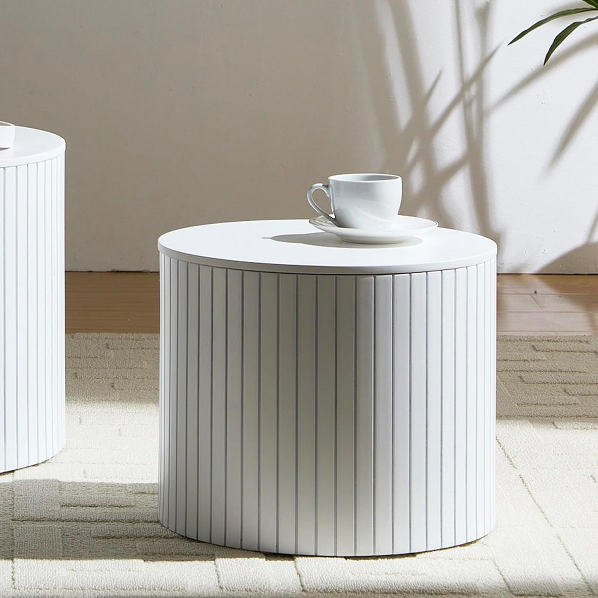 Nesting Cofee Tables Set of 2 with Storage, Modern Round Wooden Coffee Table Circle Side Tables