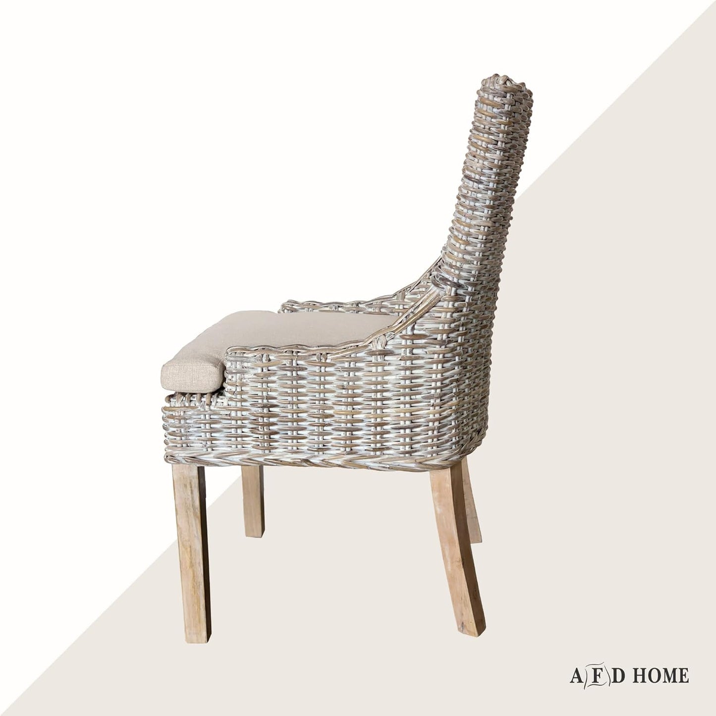 Alfresco Kuba-Weave Wicker Dining Chair, Patio Seating, Savannah Wash, 21.5 Inches x 24 Inches x 36