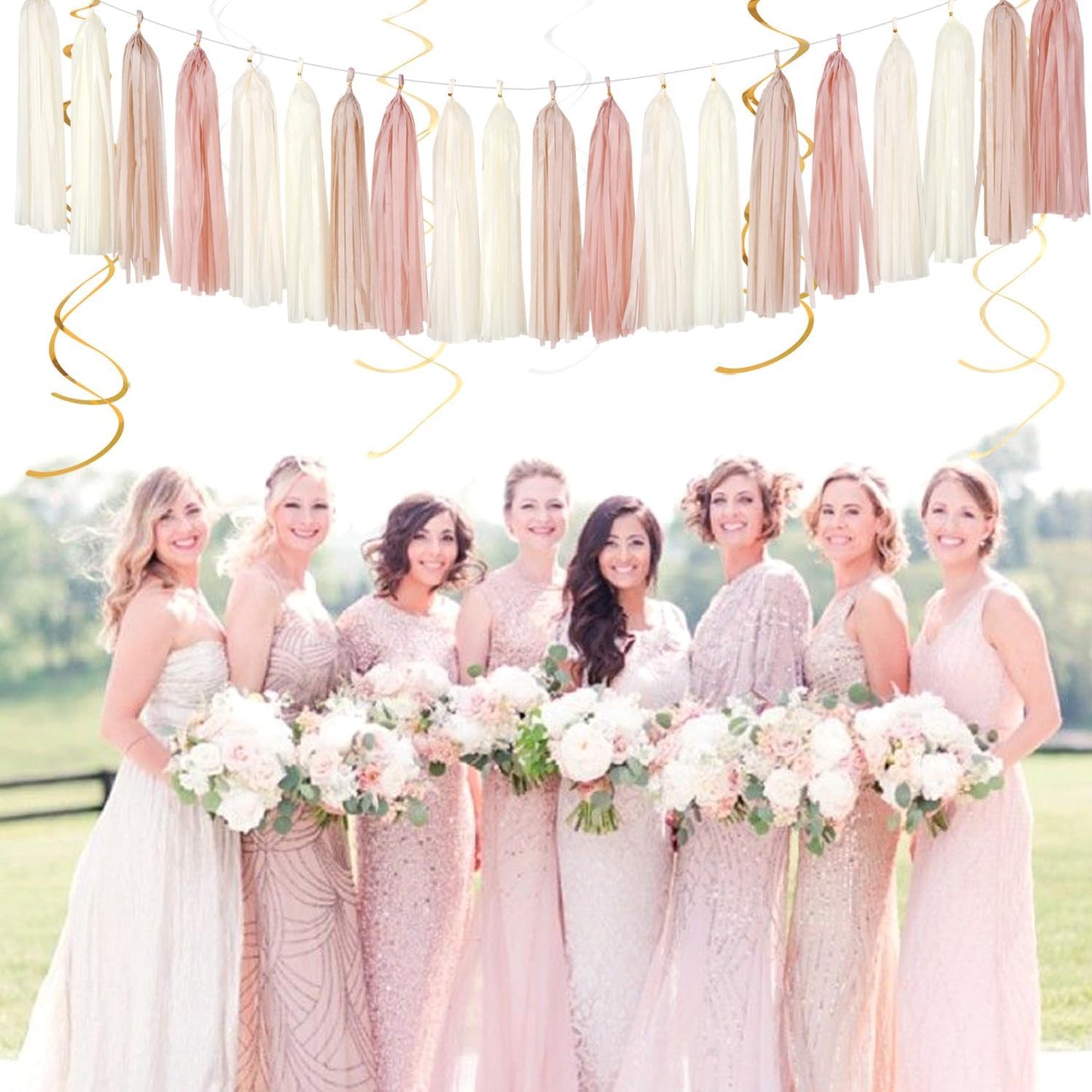 Champagne-Gold Beige Boho Party-Decorations Tassel-Garland - 20pc Fall Baby Shower Birthday Wedding