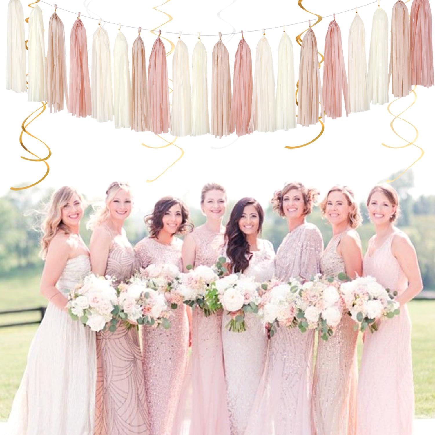 Champagne-Gold Beige Boho Party-Decorations Tassel-Garland - 20pc Fall Baby Shower Birthday Wedding