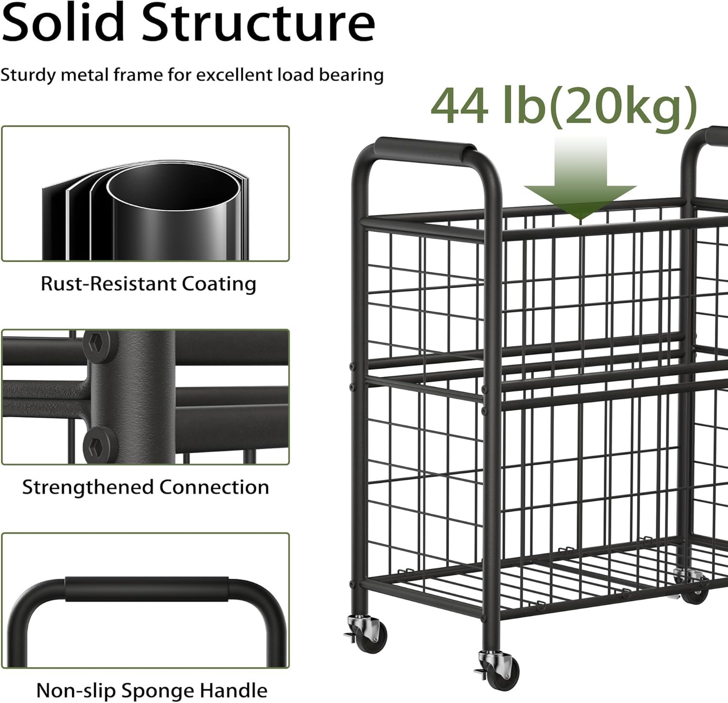 Laundry Hamper 2 Section, 110L Rolling Laundry Sorter Basket with Wheels, 2 Compartment Clothes