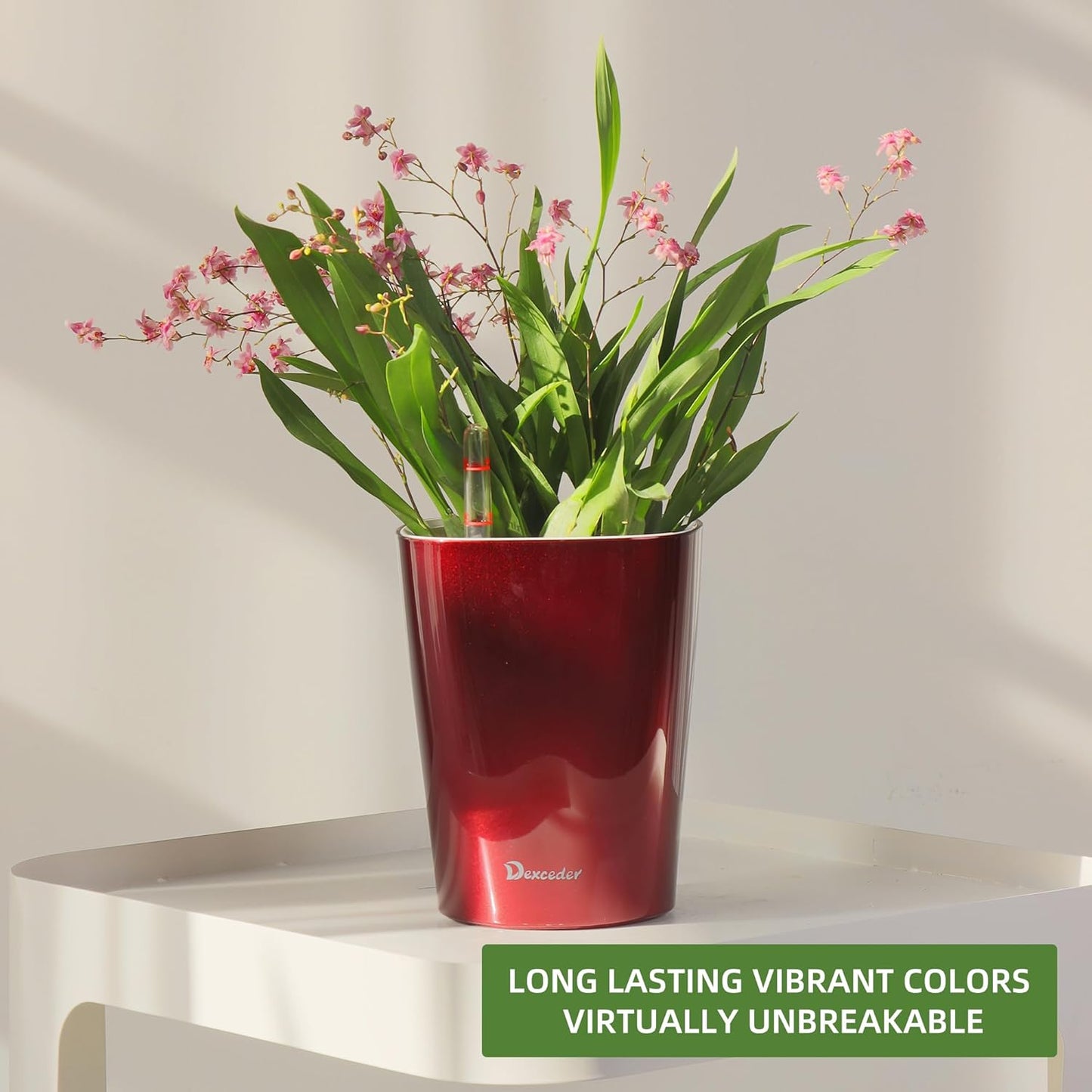 Dexceder 6x7 Self Watering Planter Indoor Outdoor, High Gloss Table Flower Plant Pot with Water