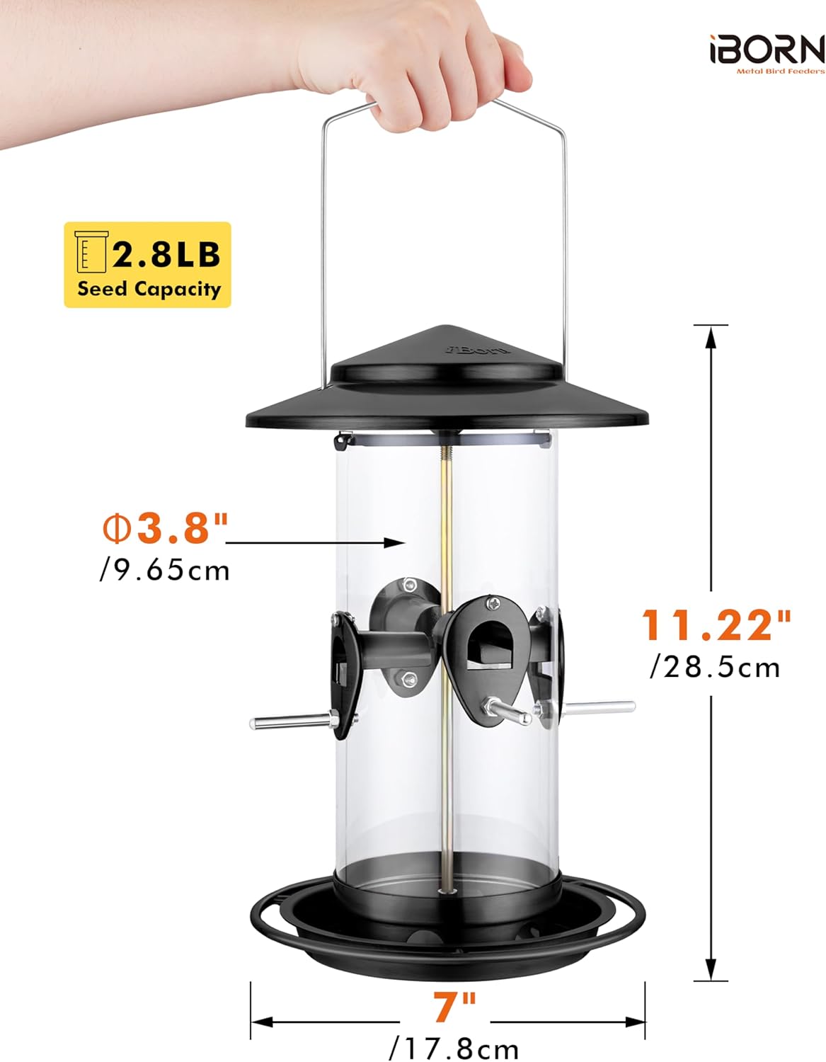 iBorn Metal Bird Feeder for Outside Hanging,Wild Bird Feeders for Cardinal,18cm Large Roof&Tray