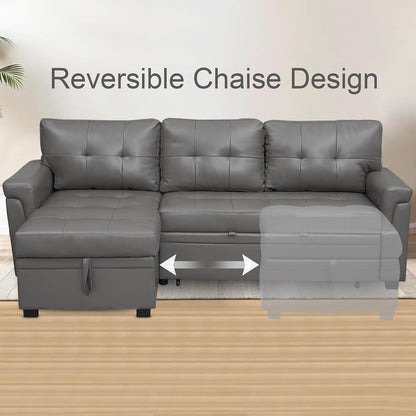 Naomi Home Modern Sectional Sofa with Storage Chaise Gray/Air Leather