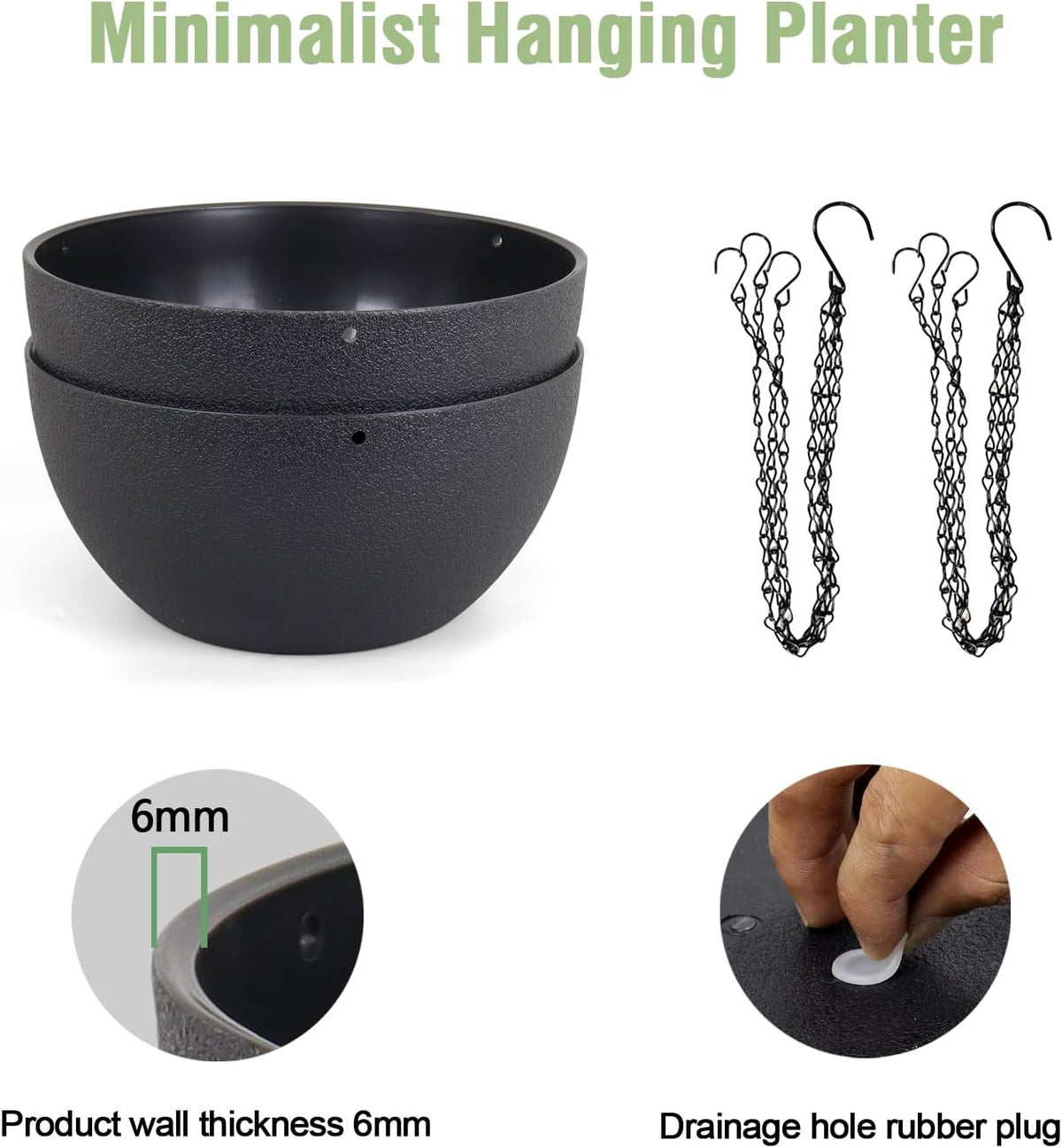 10 inch Hanging Planters for Indoor Outdoor Plants, 2 Pack Hanging Flower Pots with Drainage Holes