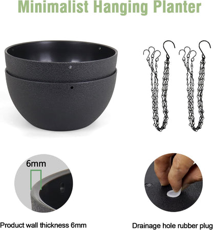 10 inch Hanging Planters for Indoor Outdoor Plants, 2 Pack Hanging Flower Pots with Drainage Holes