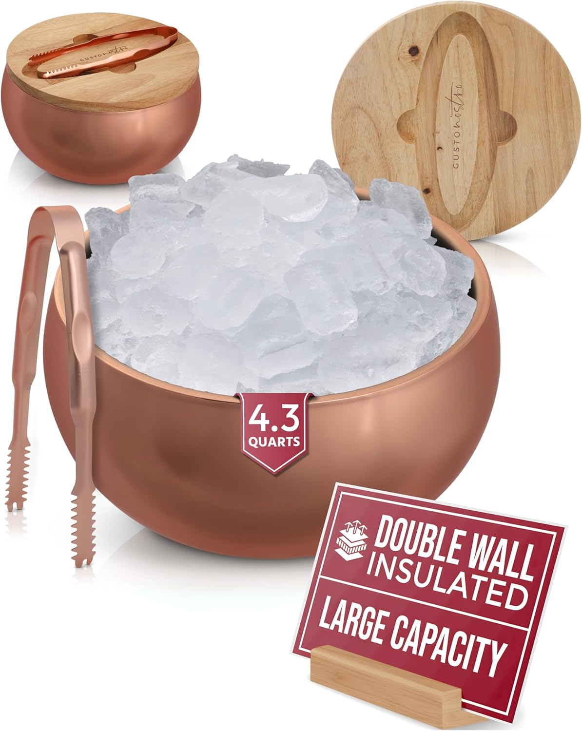 Gusto Nostro 4.1L Insulated Ice Bucket with Lid and Tongs, Double Wall Stainless Steel Ice Bucket