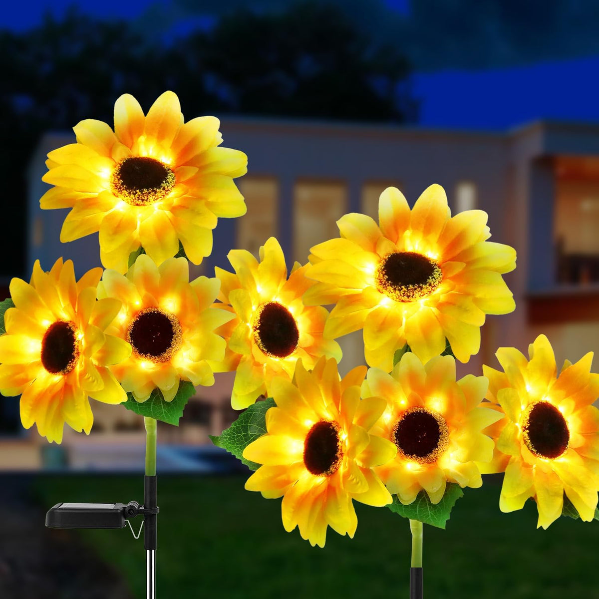 Outdoor Solar Garden Stake Lights,Upgraded LED Solar Powered Light with 3 Sunflower, Waterproof