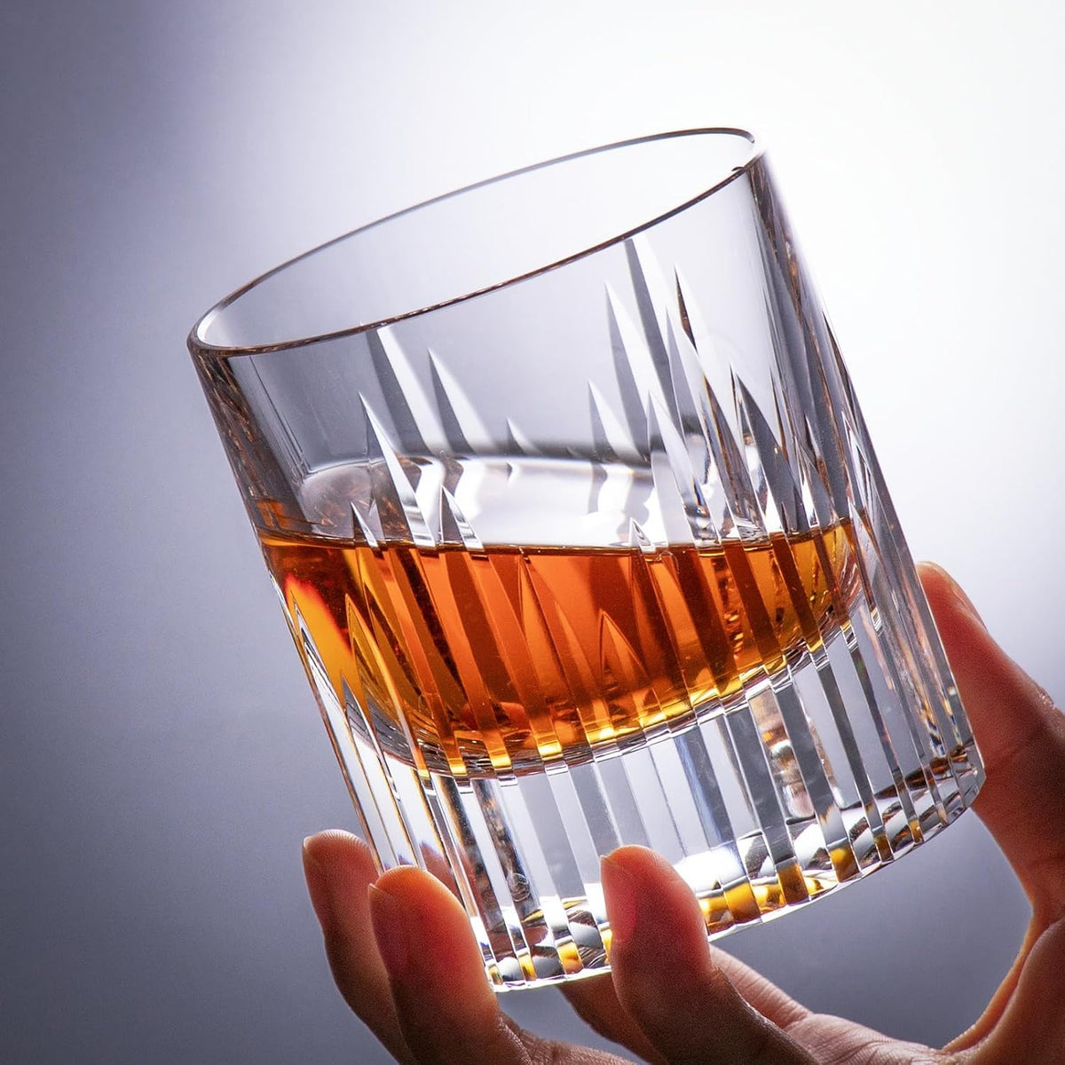 KAMMAK Crystal Whiskey Glasses Set of 2, Luxury 7.44oz Old Fashioned Glasses Stemless, Hand Blown