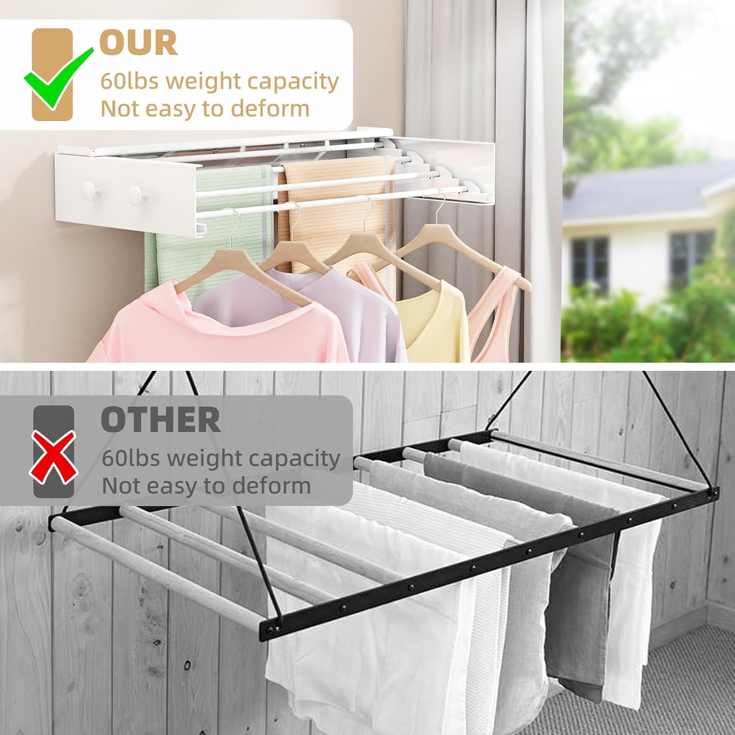 Wall Mounted Drying Rack with 4 Hooks and Shelf, Foldable Clothes Drying Rack for Laundry Room